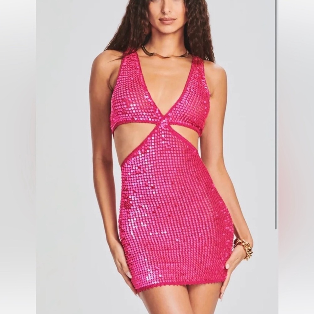 Pink Sequin Cut-Out Dress